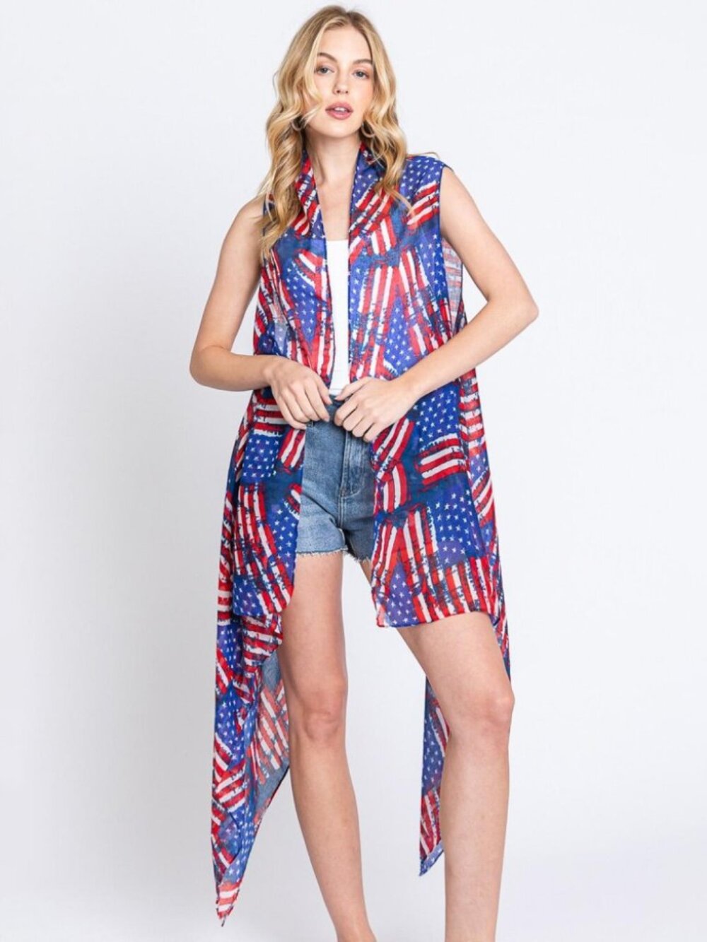 Distressed American Flag Kimono One Size - NWT